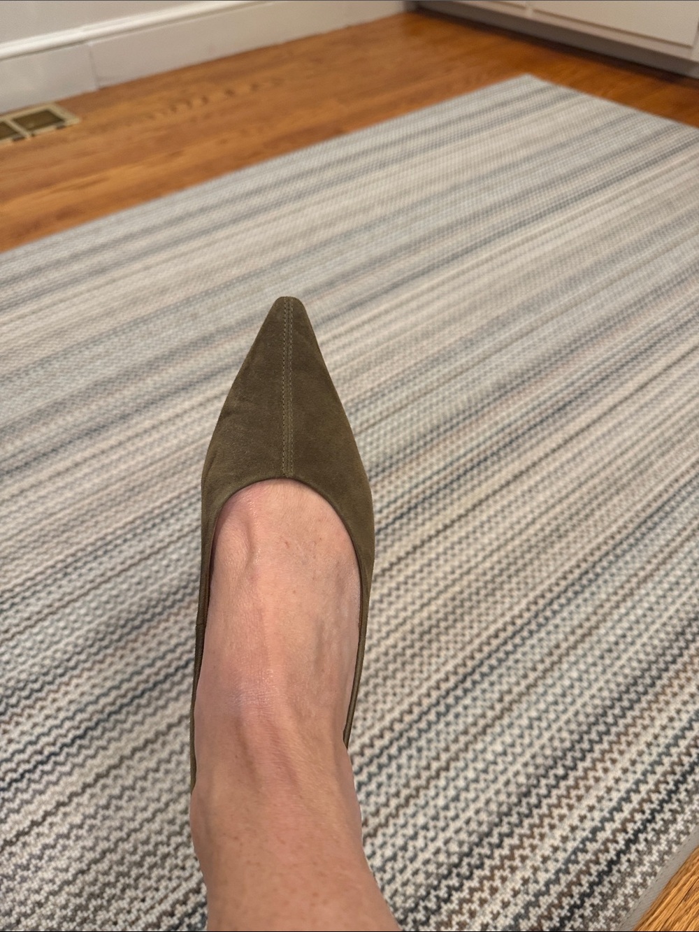 Zara Pointed Toe Suede Flat in Olive Green